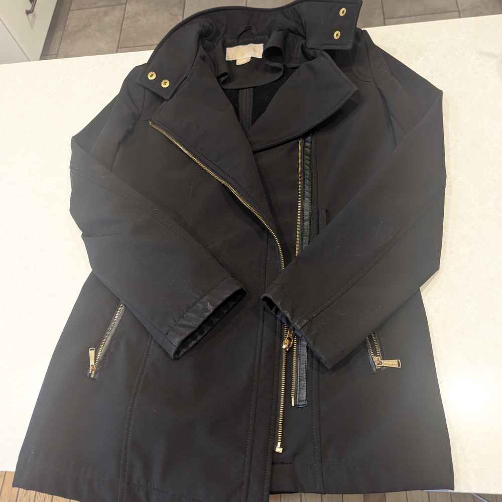 MICHAEL Michael Kors Black Trench Coat with Gold Accents